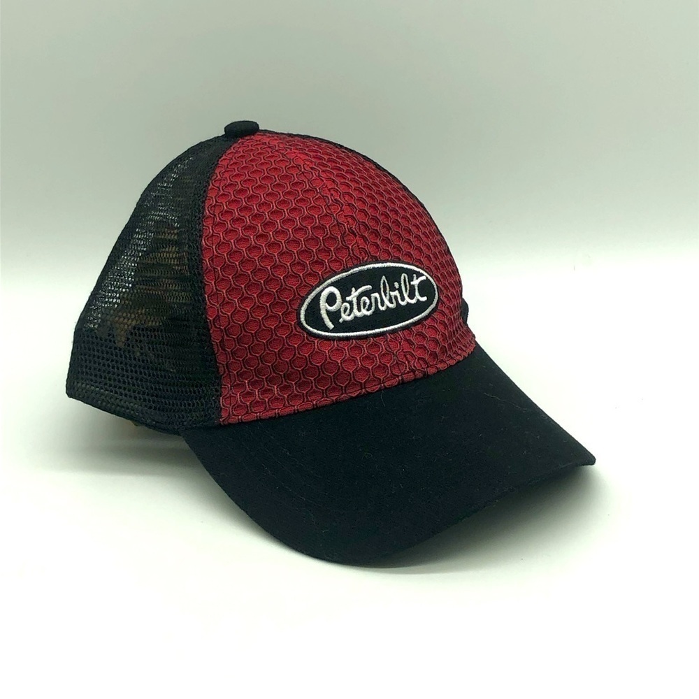 Peterbilt Hat Adjustable Snapback 2 Tone Black Red Mesh Trucker Cap